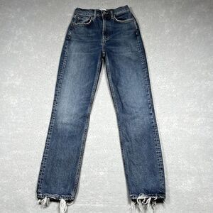 Agolde Jeans Womens Size 24 Blue High Rise Stovepipe Raw Hem Cotton Blend Denim